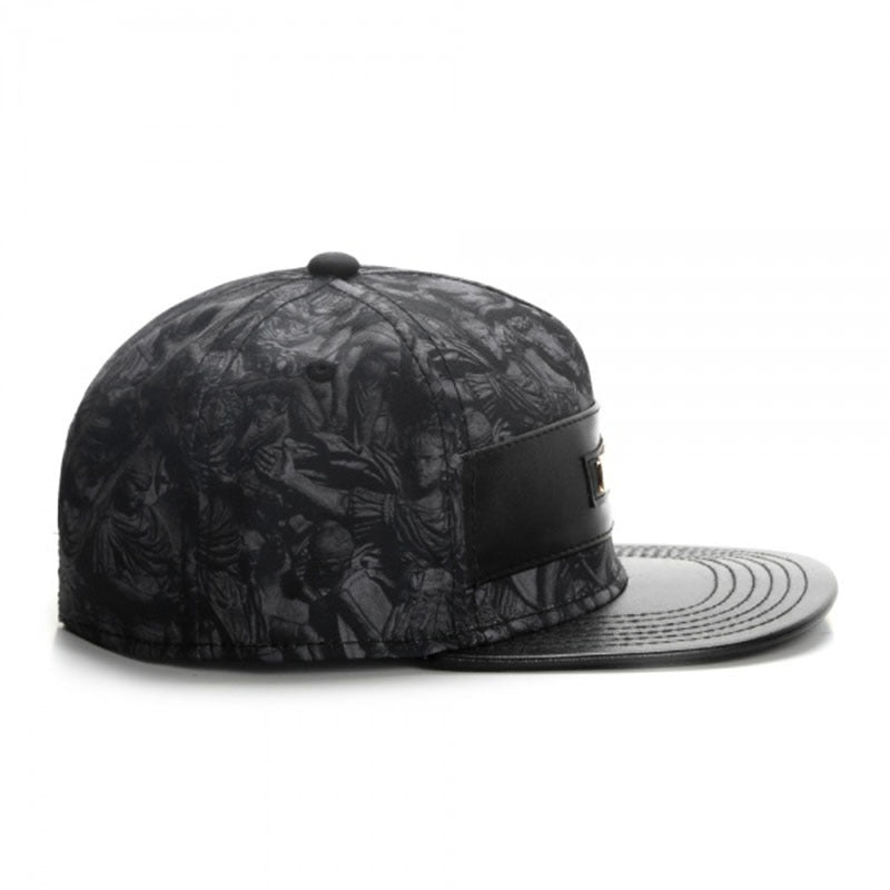 Trendy flat brimmed snapback hats metal inlay