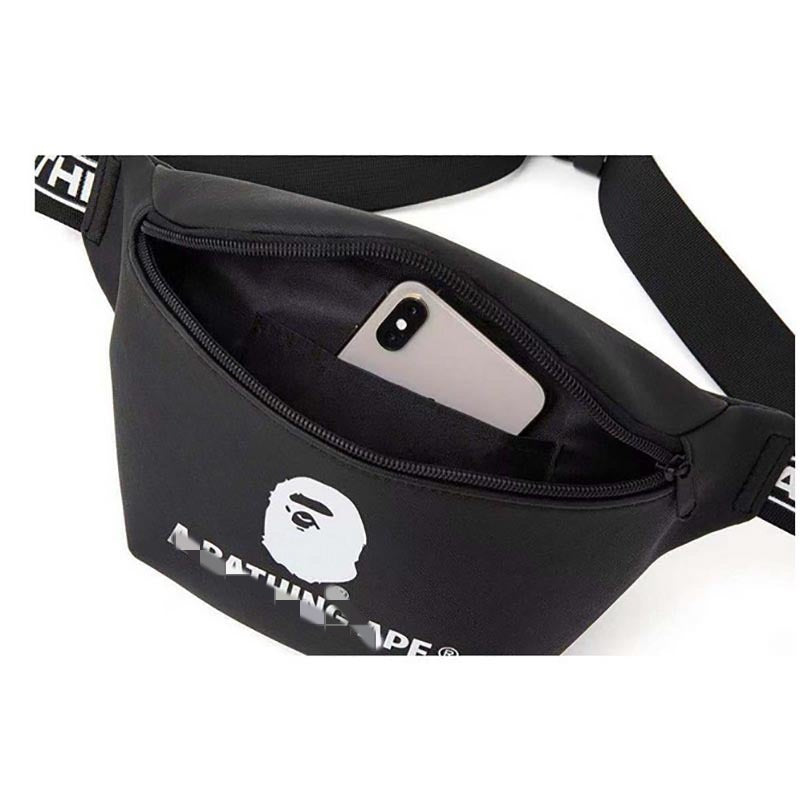 Bathing Ape Bape Bag Ape Head Black PU Leather Fanny Pack