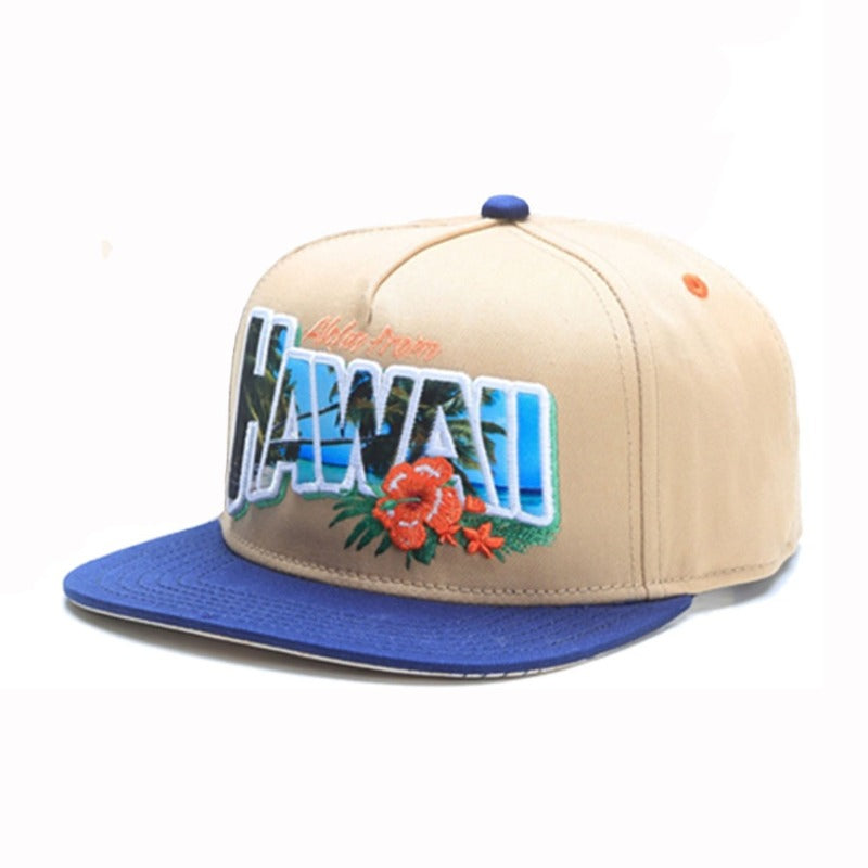 Trendy flat brimmed snapback hats hawaii cap sunshade breathable
