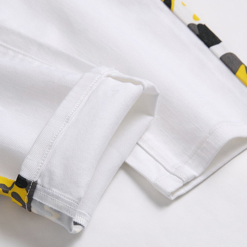 Mens Fashion Jeans Yellow camouflage stripes 8828#