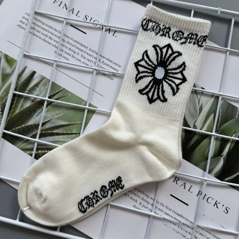 Chrome Hearts Socks Medium Tall Striped Letter Red Lip Embroidery