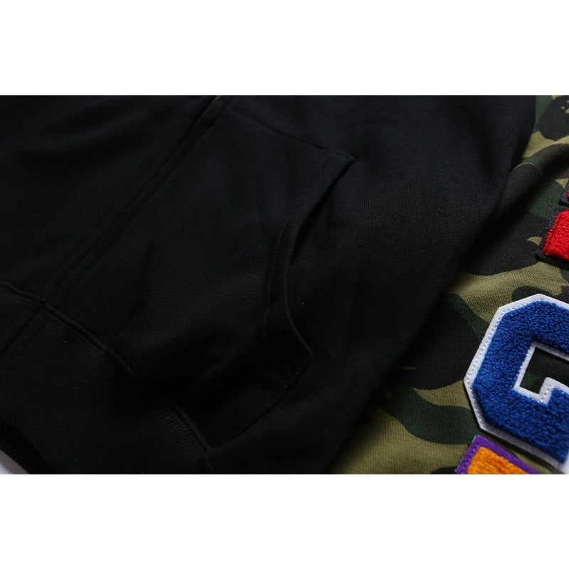 Bathing Ape Hoodie Splicing Camouflage Sweater Male Shark Autumn