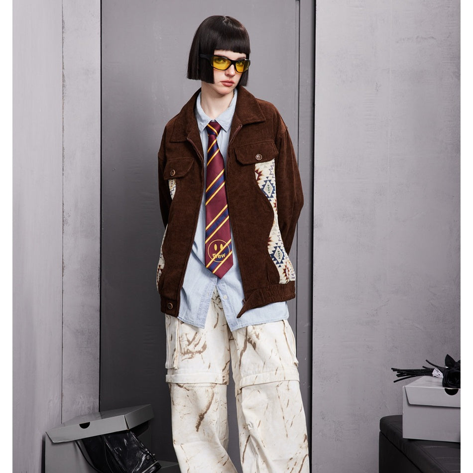 Unisex Jacket Spring and Autumn Casual Jacket Corduroy Turn-down Collar Coat