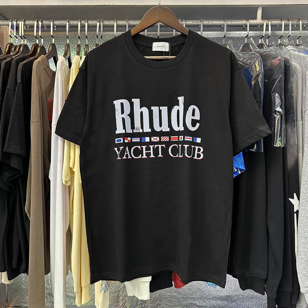 Rhude T Shirts Flag Printing Cotton Casual Short Sleeves Men and Women