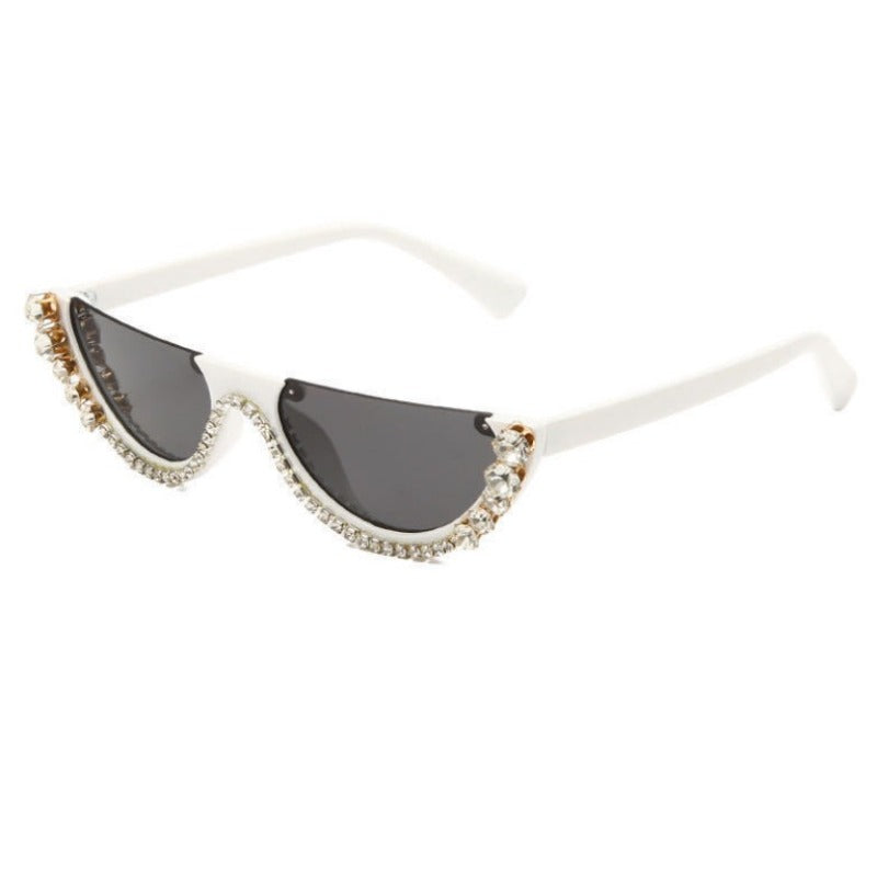 Trendy punk glasses half-frame cat eye with diamonds