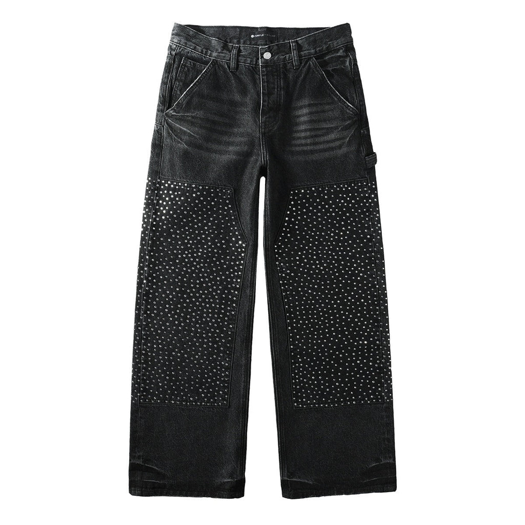 Mens trendy purple jeans, 100% cotton  Jeans Rhinestones #104