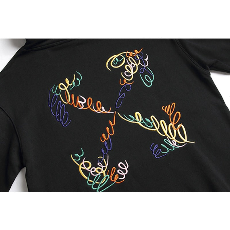 OW  hoodie creative color curved embroidered arrow hooded