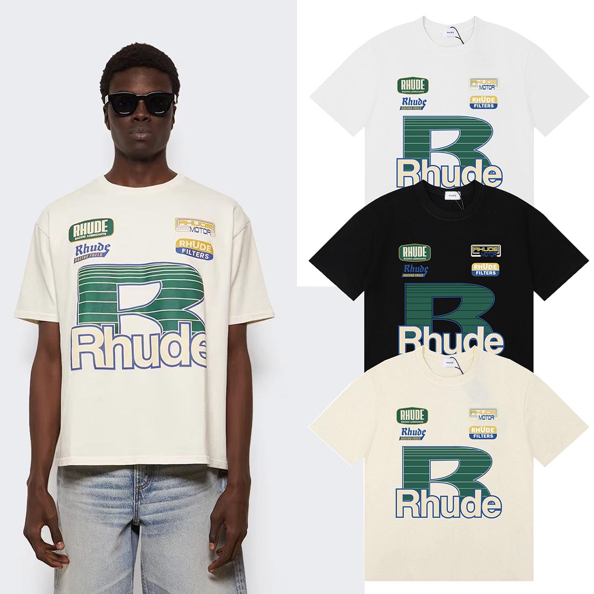 Rhude T Shirts Graffiti Printing Cotton Casual Short Sleeve Men and Women