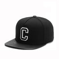 Trendy flat brimmed snapback hats letterc leather