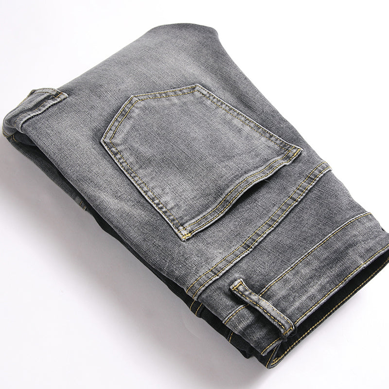 Mens Fashion Jeans Black and gray color blocking 5706#