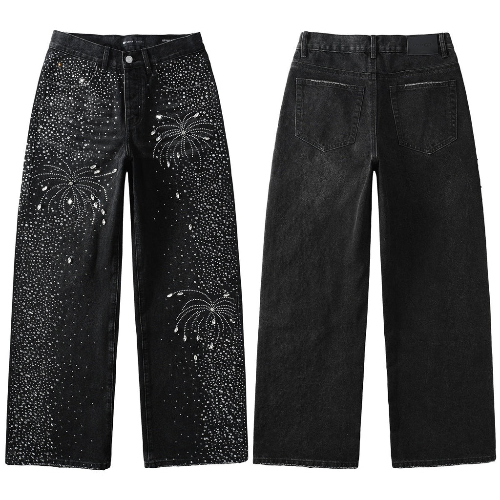 Mens trendy purple jeans, 100% cotton Jeans Rhinestones #9125