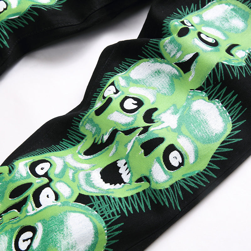 Mens Fashion Jeans Green glowing skull 5709#