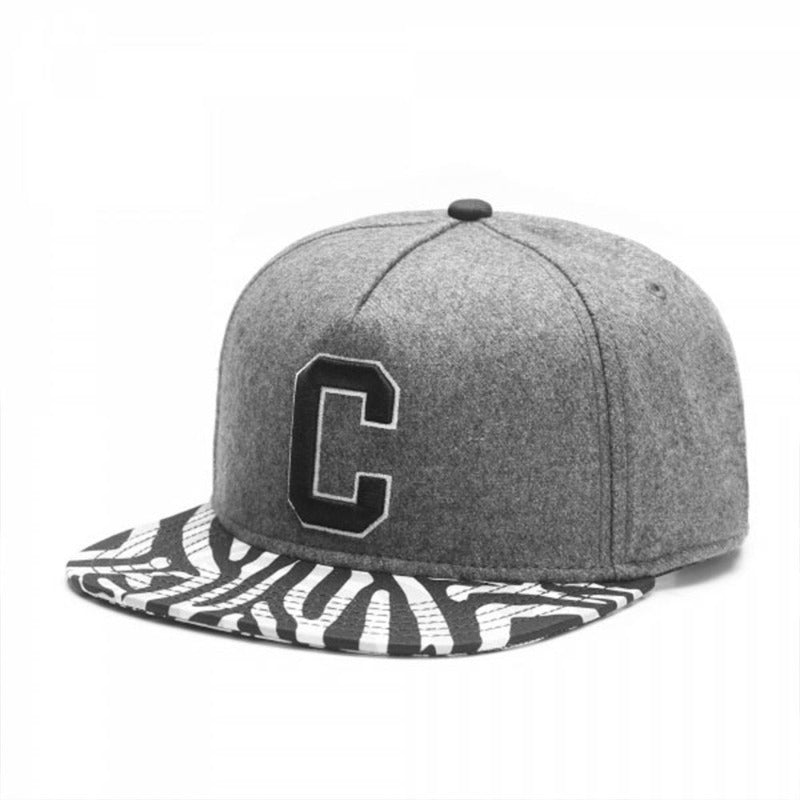 Trendy flat brimmed snapback hats letterc spring summer sun hat