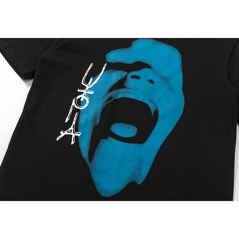 Travis Scott T Shirts Cactus Jack x Utopia Utopia joint crying blue face short sleeve