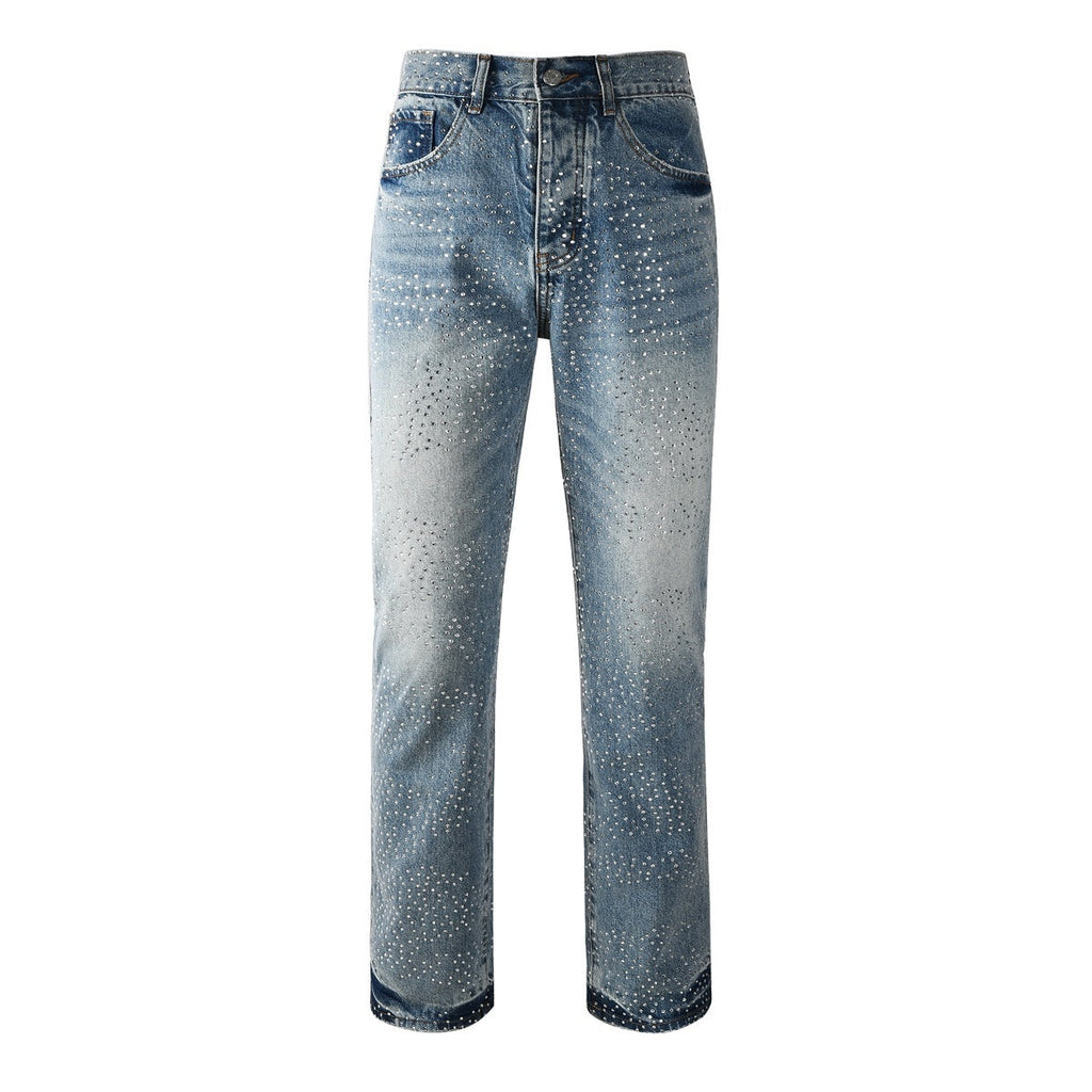 Mens trendy purple jeans, 100% cotton Rhinestones #9137