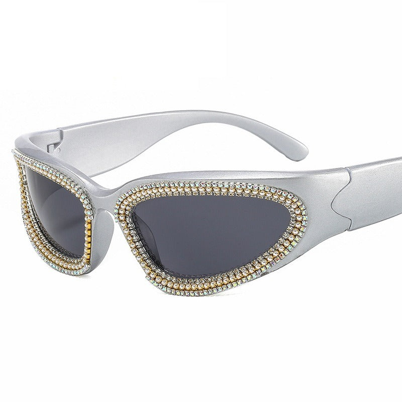 Trendy punk glasses diamond-encrusted uv protection