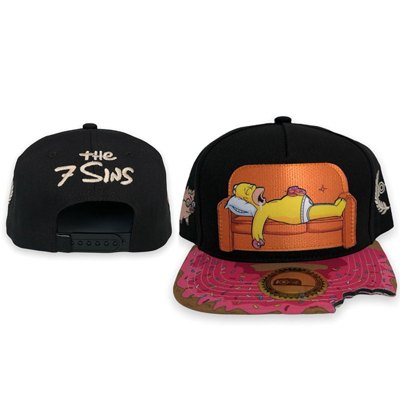 Trendy flat brimmed snapback hats cartoon missing corner bite