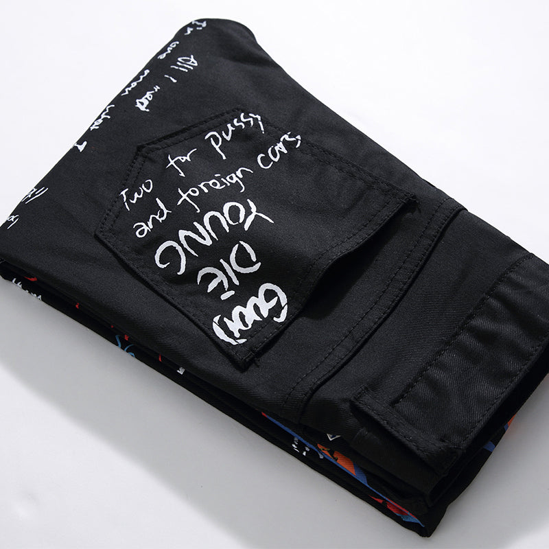 Mens Fashion Jeans Skull Flame 5646#