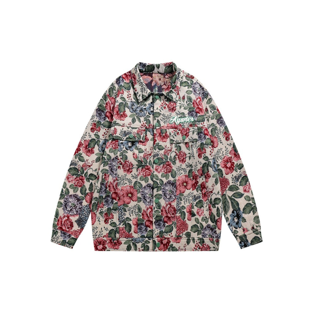 Unisex Jacket Fall Vintage Floral Embroidered Back Jacket Lapel Overalls
