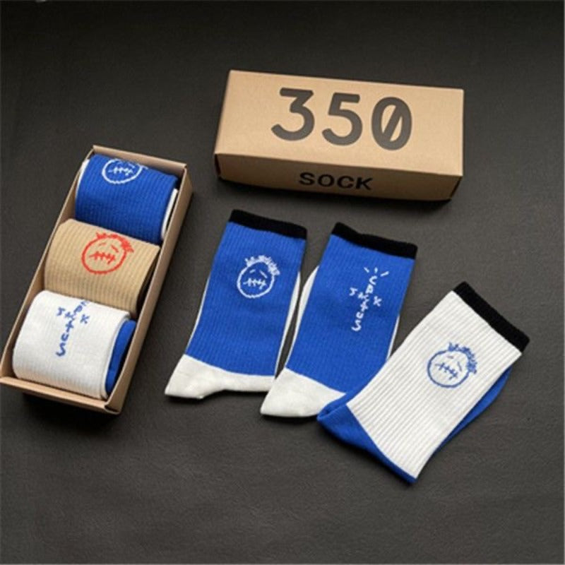 Men's socks - european and american streetwear brand boxed aj athletic socks - m crew socks - graffiti barbed wire trendy socks - travis scott collaboration