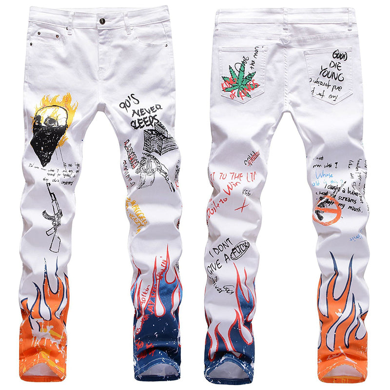 Mens Fashion Jeans Skull Flame 5646#