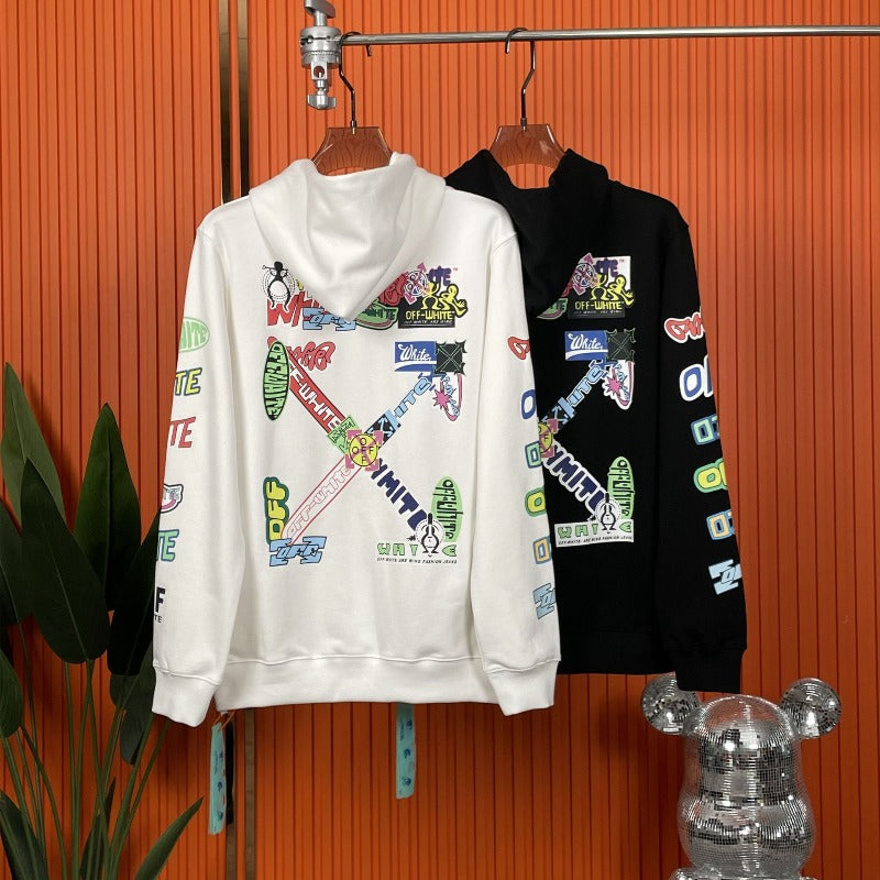 OW  hoodie Colorful graffiti Arrow Pattern Pullover Hood