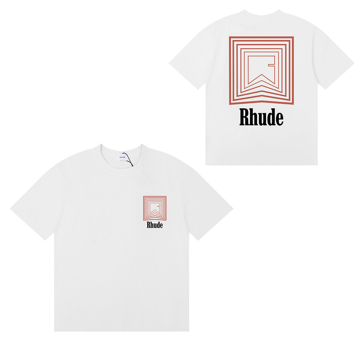 Rhude T Shirts Chevron Red Printed Cotton Casual Short Sleeve Men and Women