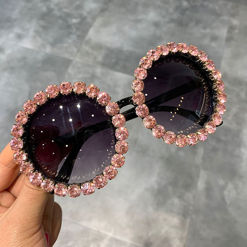 Trendy punk glasses diamond round frame sunscreen