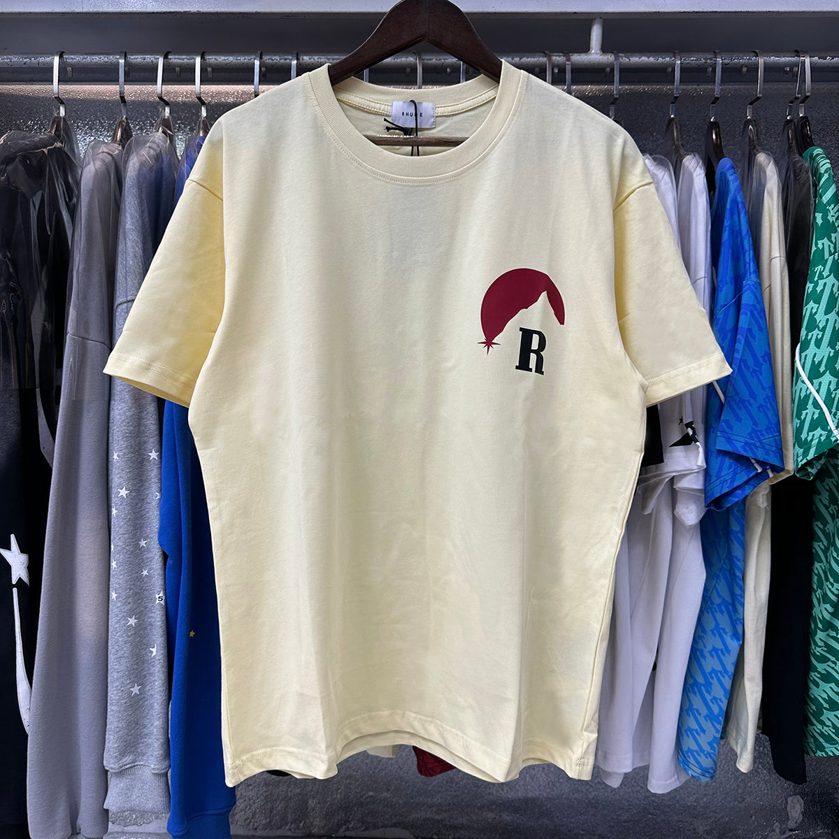 Rhude T Shirts Red Sunset Print Cotton Casual Short Sleeve Men and Women