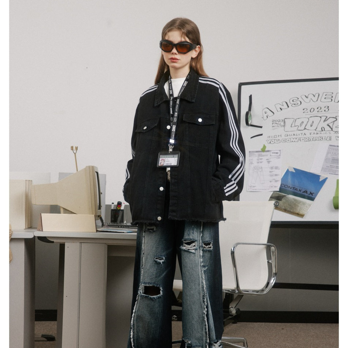 Unisex Jacket Retro Loose Black Denim Jacket Jacket