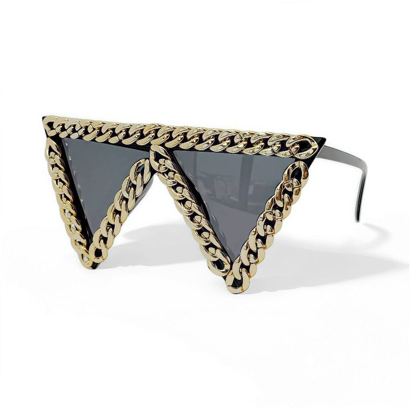 Trendy punk glasses metal chain triangle