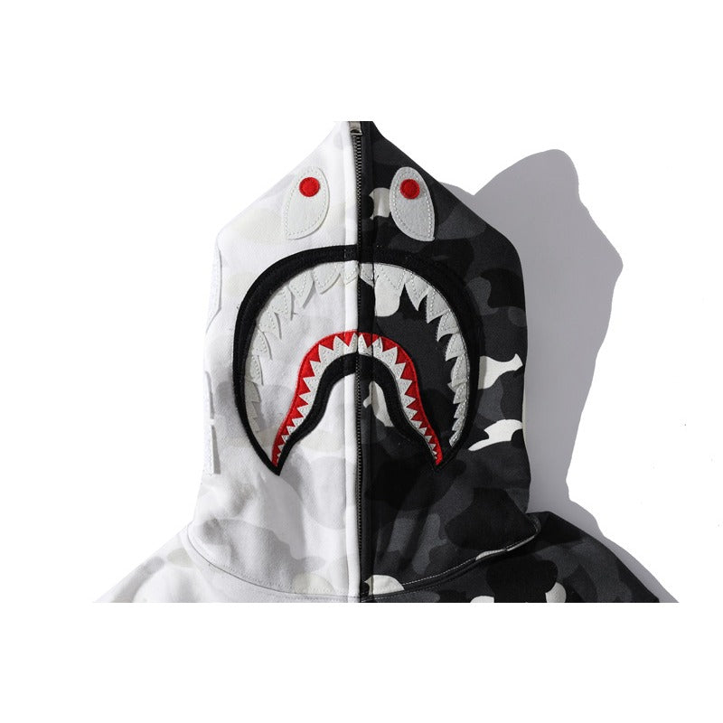 Bathing Ape Hoodie shark head black and white luminous color matching sweater