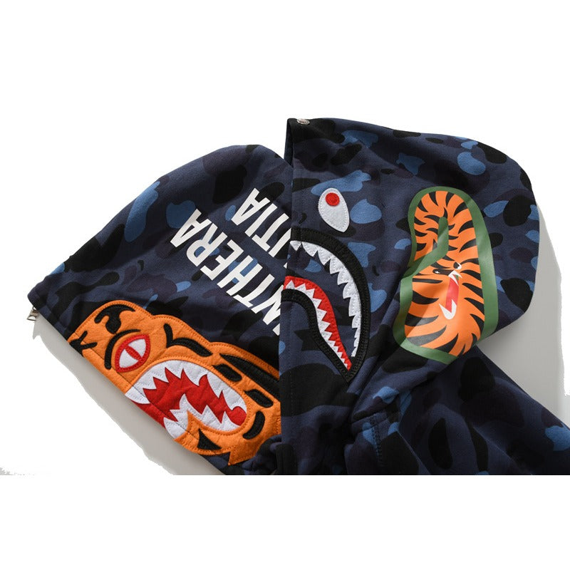 Ape Hoodie Double Hat Tiger Head Sweater Men's Cardigan