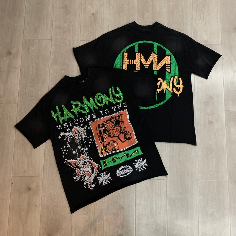 HARMONY T Shirts Street tide brand hot diamond washing water is old