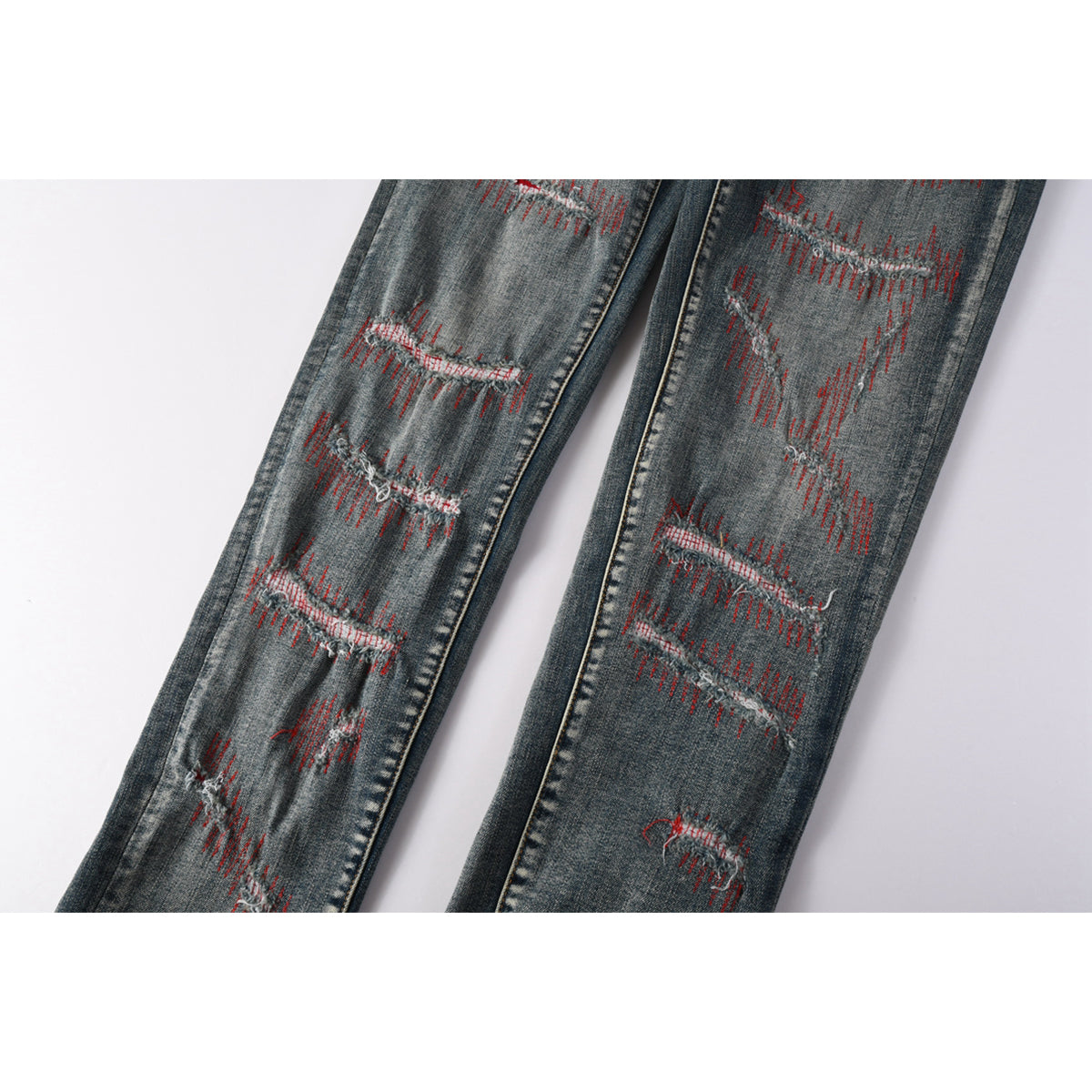 Mens trendy purple jeans, 100% cotton High Street Distressed