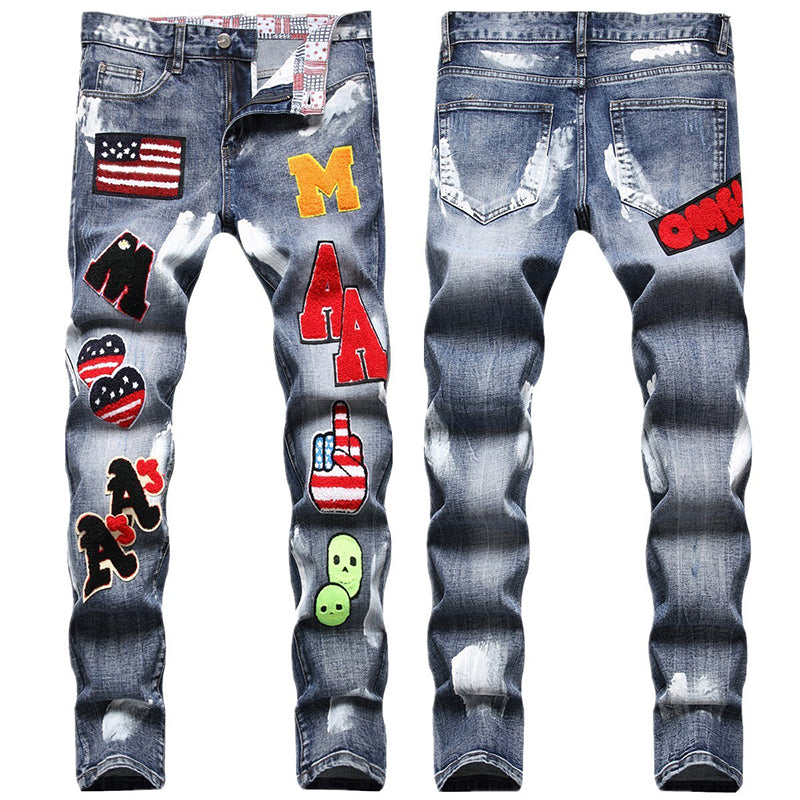 Mens Fashion Jeans MAA Embroidery 896#