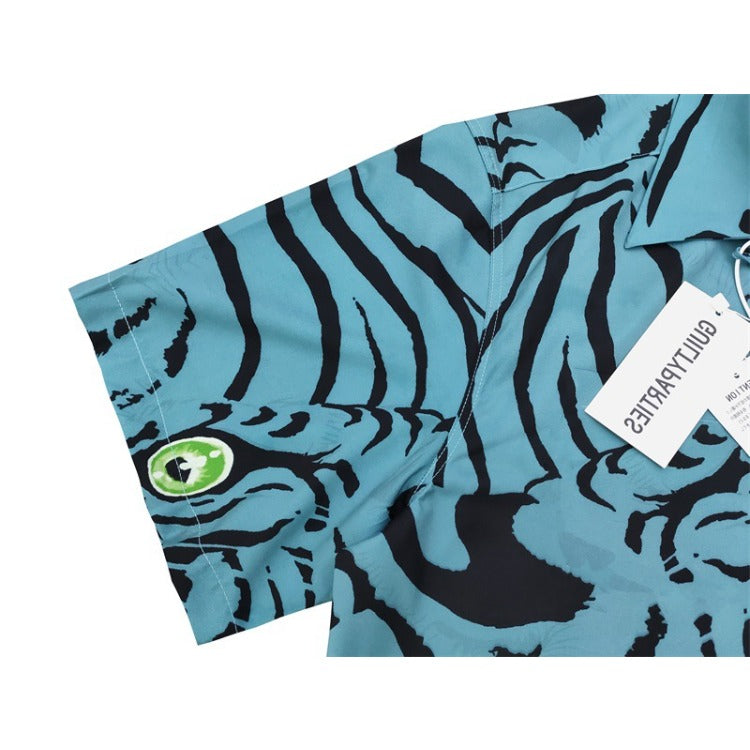 GUILTYPARTIES TIGER Shirts 22ss TIM LEHI Tiger Head, Yunhu, Tiger Pattern Short Sleeve Shirt Men