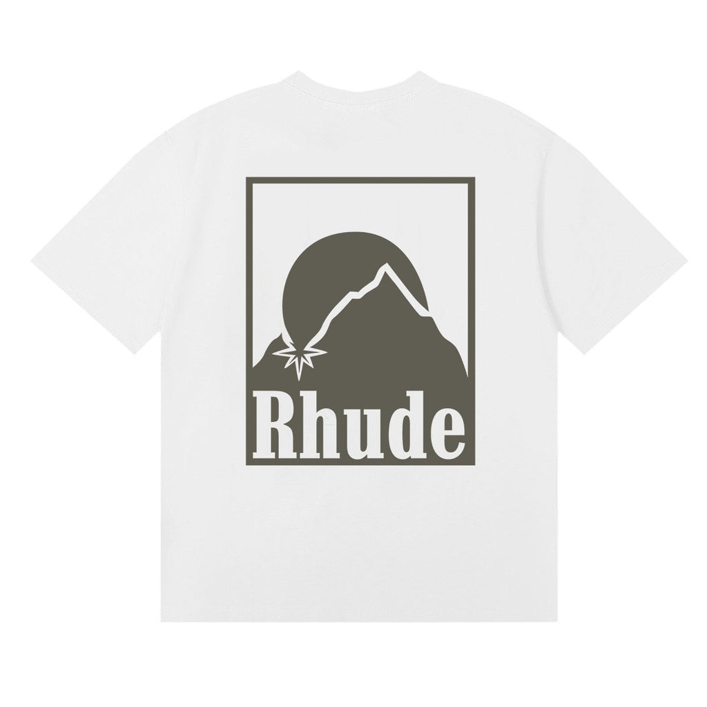Rhude T Shirts Moon Badge Printing Cotton Casual Short Sleeve Men and Women