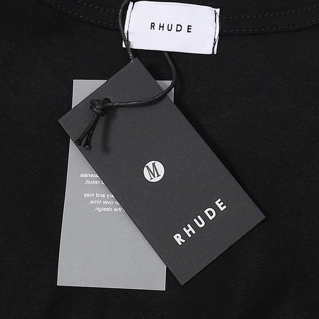 Rhude T Shirts Gothic Letter Badge Printing Cotton Casual Crew Neck Short Sleeve Men and Women