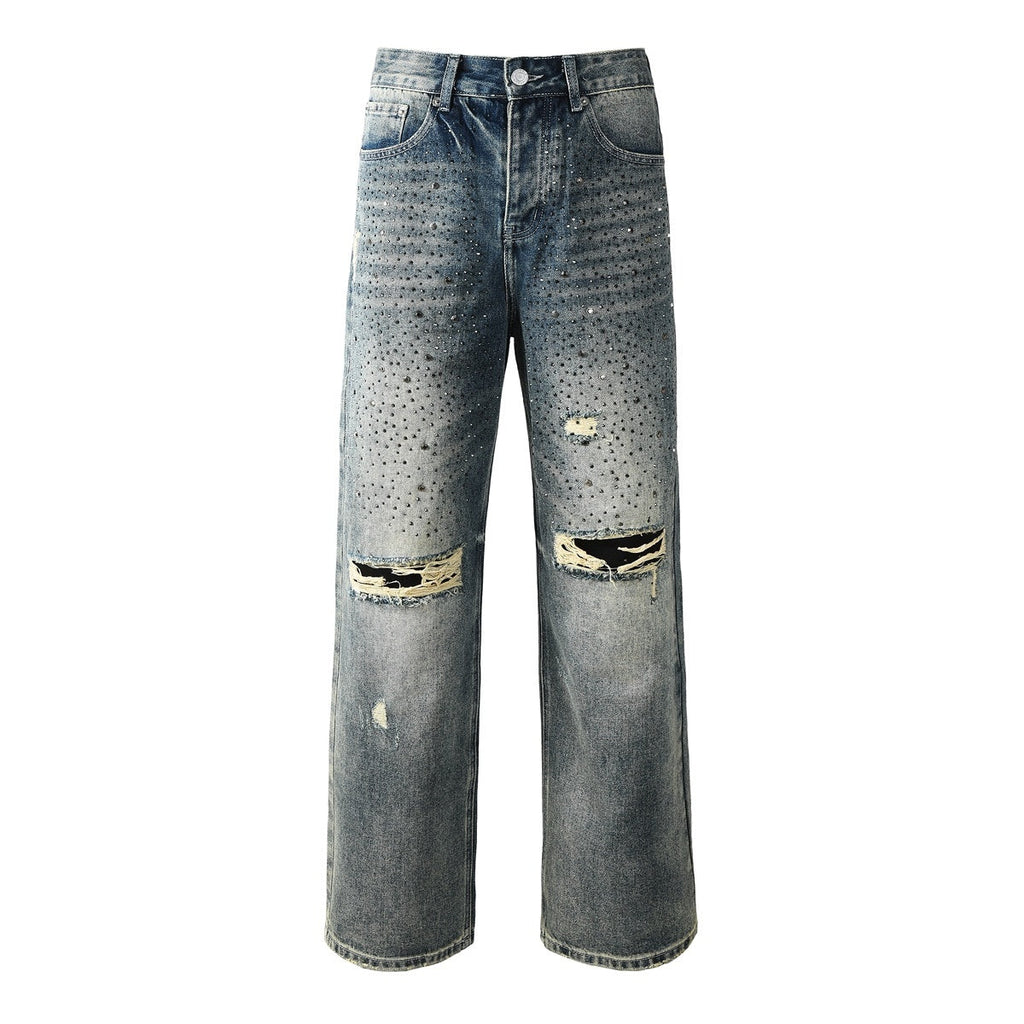 Mens trendy purple jeans, 100% cotton Jeans Rhinestones #9131