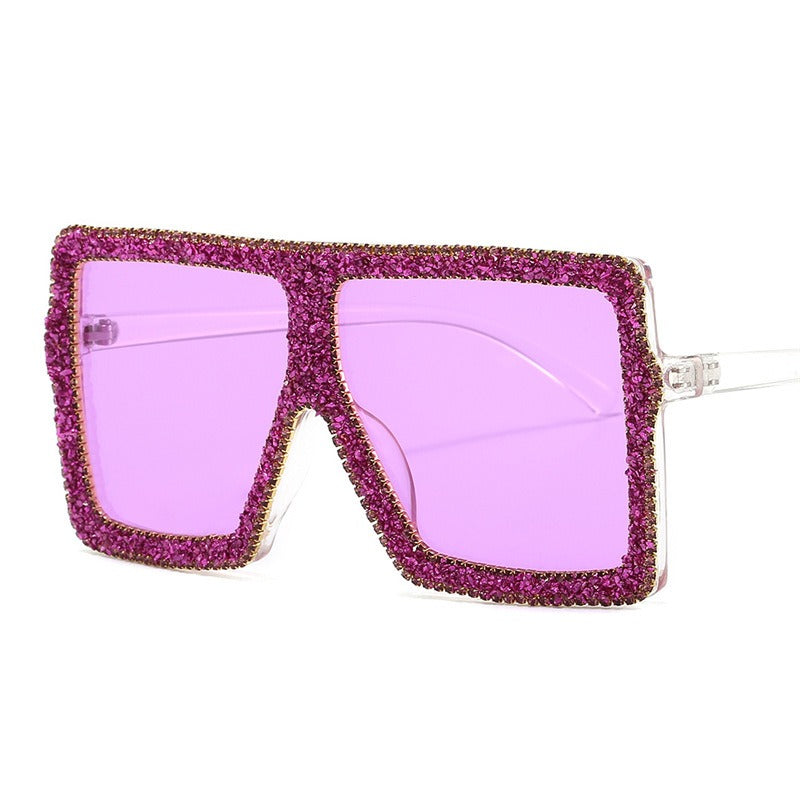 Trendy punk glasses diamond-encrusted large square frame sun protection
