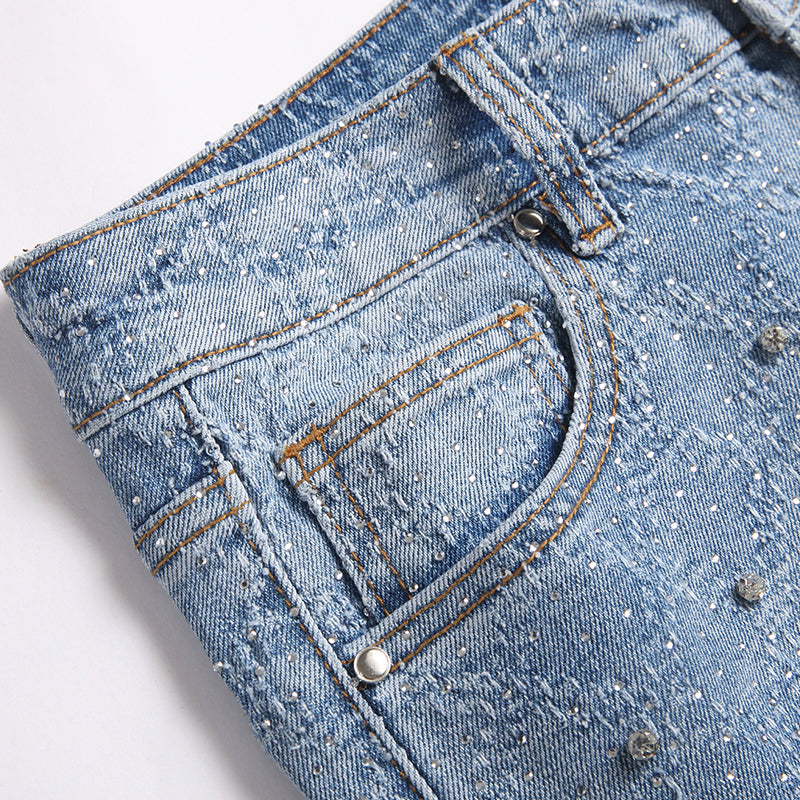 Mens Fashion Jeans rhinestones Wide-leg pants 5722#
