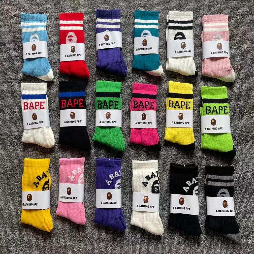 Bathing Ape Bape Socks Ape Head Towel Bottom Socks Men's and Women's Color Sports Trend Brand Long Tube Skateboard