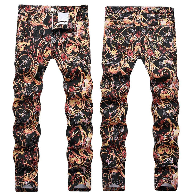 Mens Fashion Jeans Black paintbrush graffiti 8838#