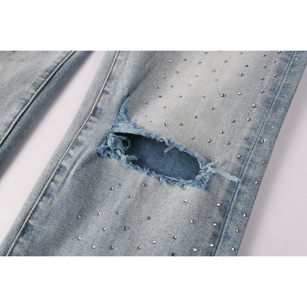 Mens trendy purple jeans, 100% cotton High Street Distressed