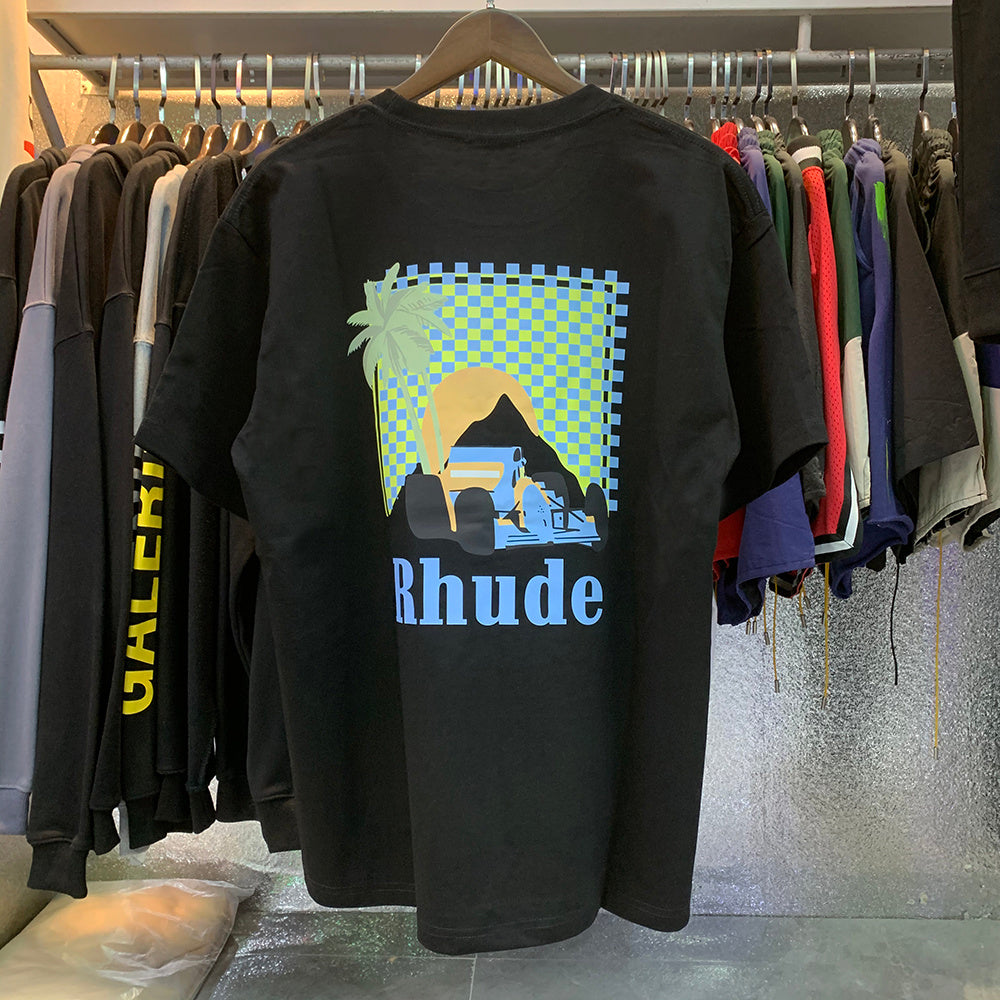 Rhude T Shirts Coconut Racing Printed Cotton Casual Short Sleeves Men and Women