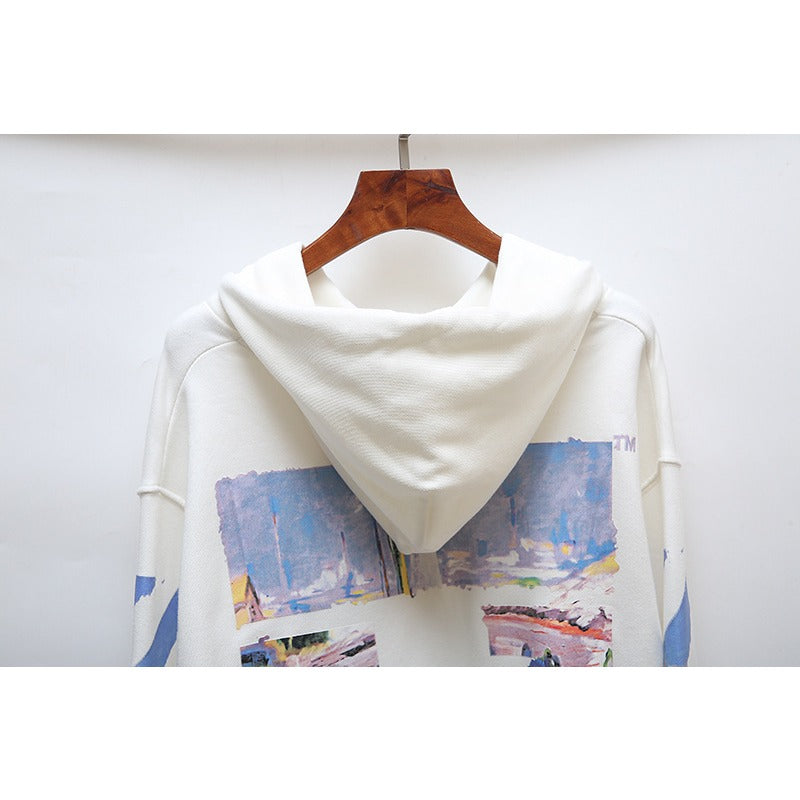 OW  hoodie Monet Oil Painting Series Crew Neck Pullover Hood