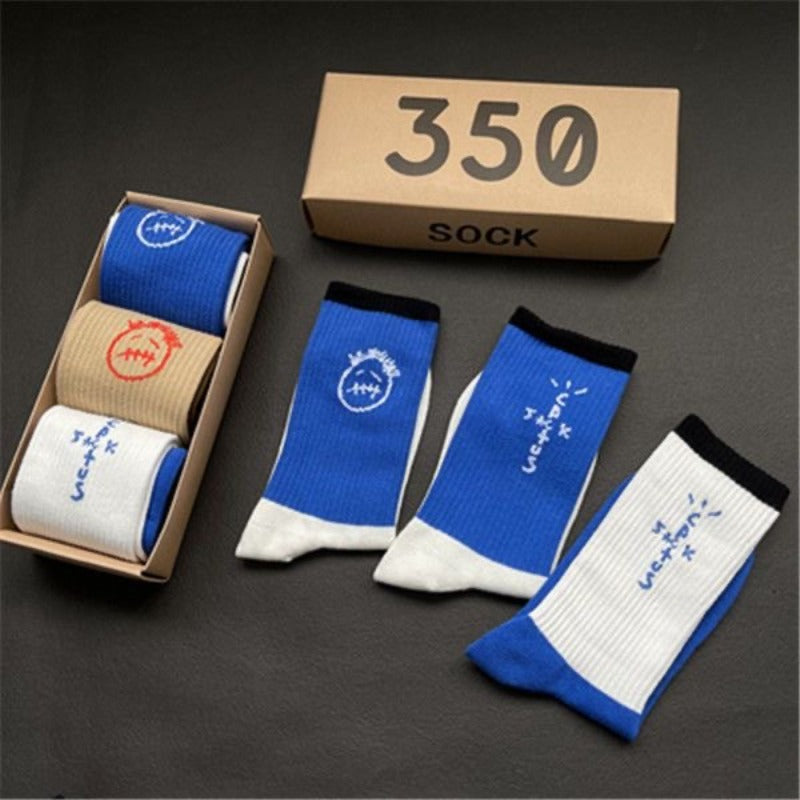 Men's socks - european and american streetwear brand boxed aj athletic socks - m crew socks - graffiti barbed wire trendy socks - travis scott collaboration