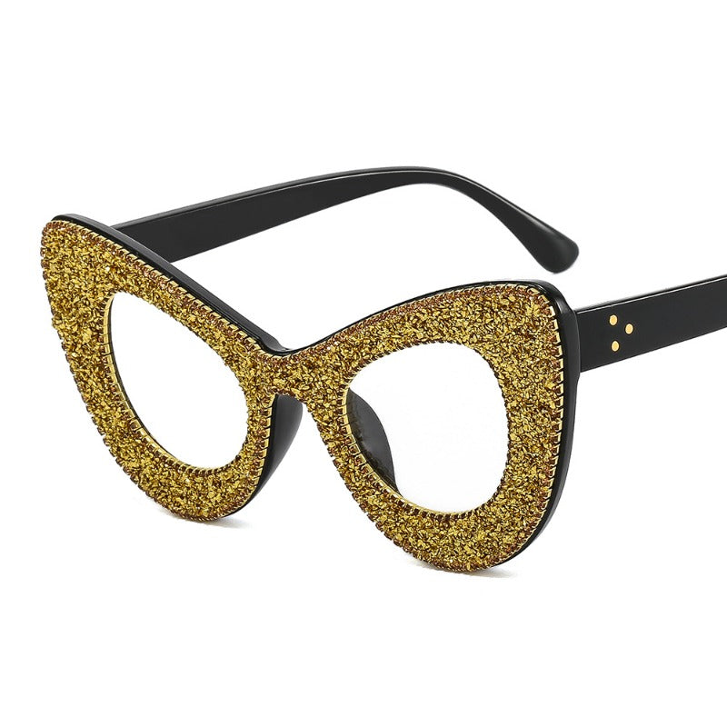Trendy punk glasses cat eye diamond sunglasses uv protection