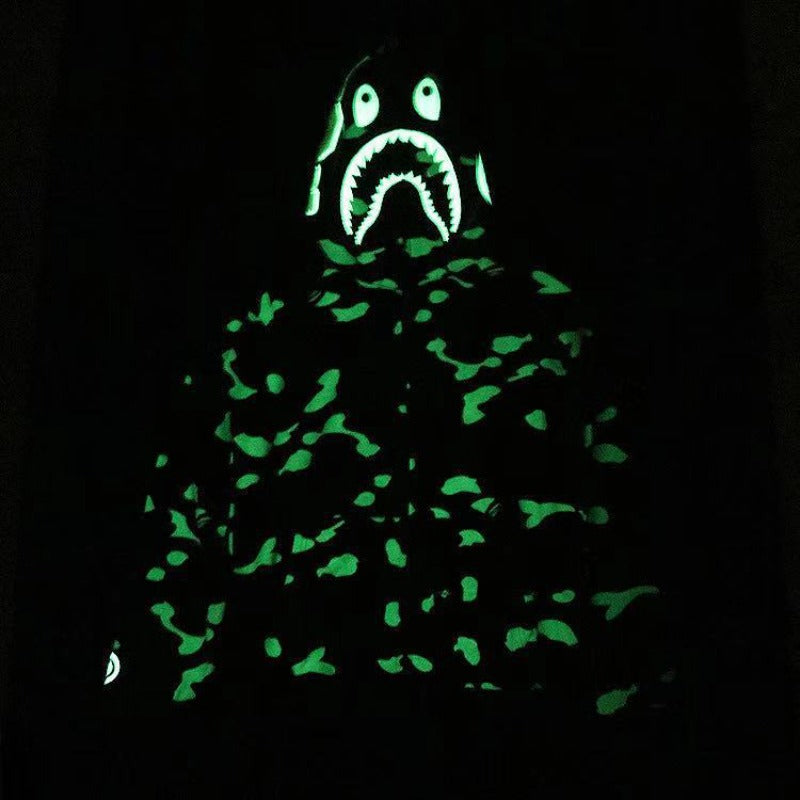 Bathing Ape Hoodie shark head black and white luminous color matching sweater